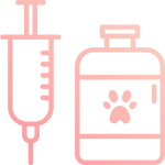 Annual vaccines and bloodwork icon with a needle and a vaccine bottle with a paw label